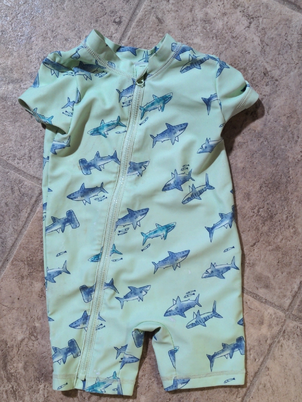Baby Shark Print Zip Romper in Light Mint